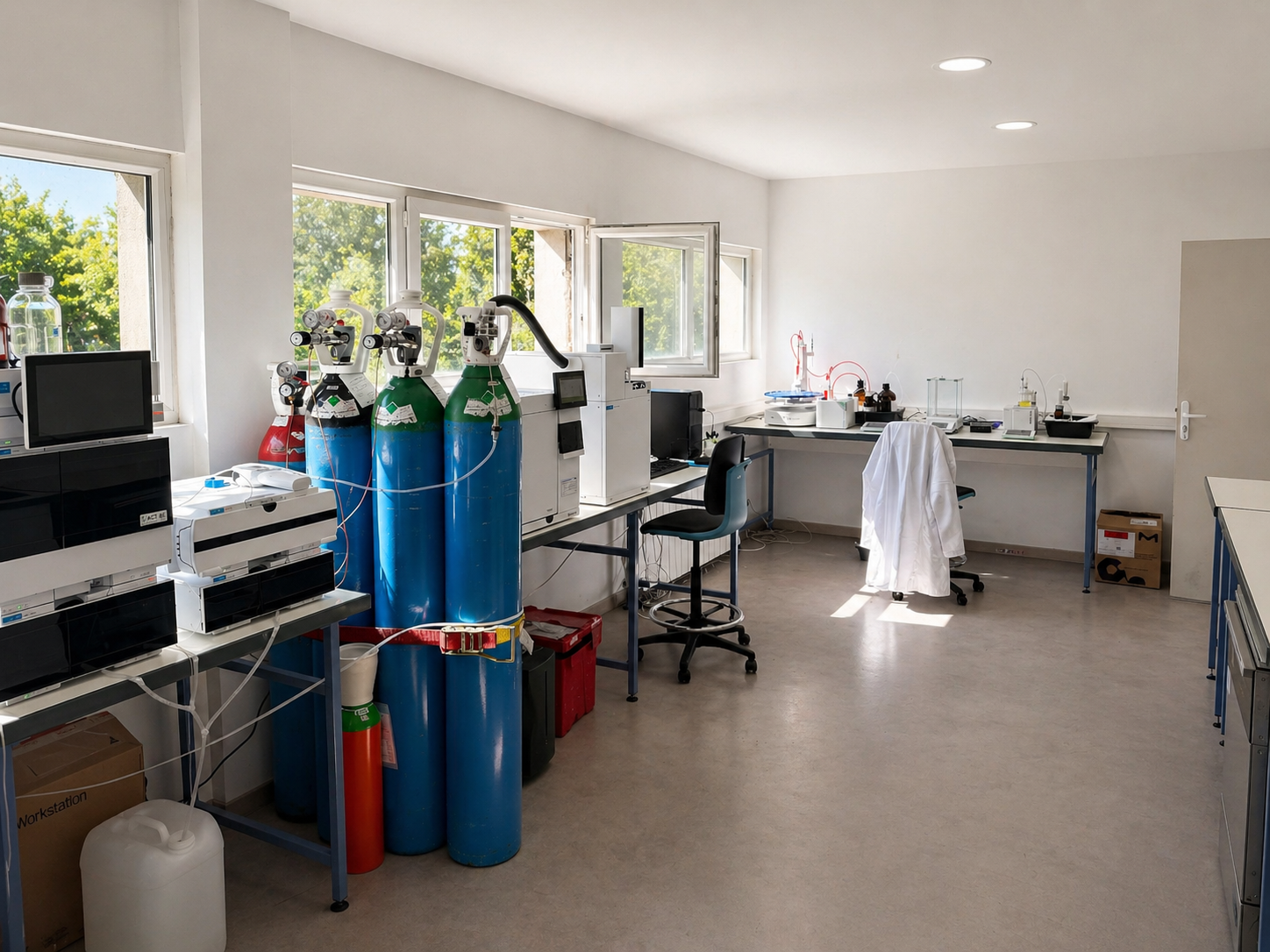 Vue intérieure du laboratoire LAB710 : équipements d’analyse et postes de travail.